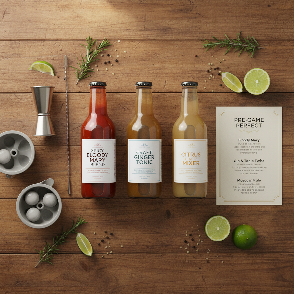 Showrunner pre-game cocktail box with mixers, jigger, stirrer, ice molds and recipe card