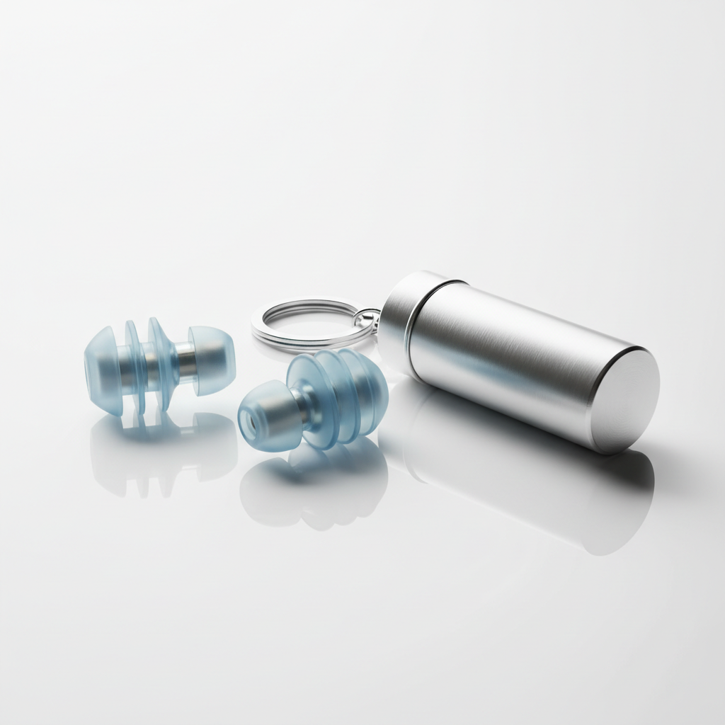 LoudRow high-fidelity concert earplugs with aluminum keychain carry case